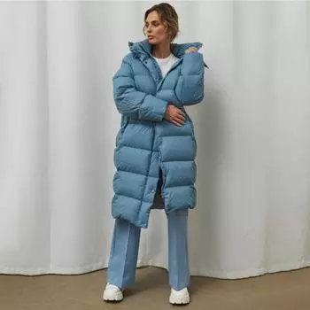 Осень-зима утепленная теплая парка-пуховик женская повседневная однотонная куртка с карманами Свободная длинная куртка с капюшоном верхняя одежда S синий