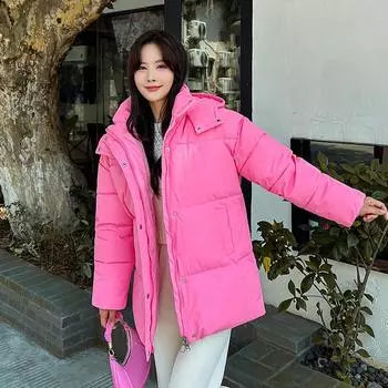 Осень-зима, утепленная теплая парка, женская повседневная милая однотонная свободная короткая куртка с большим карманом и капюшоном, верхняя одежда M хаки