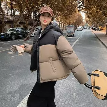 Осень-зима, утепленная теплая парка, женская повседневная милая однотонная свободная короткая куртка с большим карманом и капюшоном, верхняя одежда M бежевый
