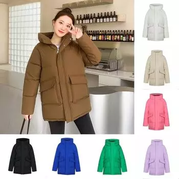 Осень-зима, утепленная теплая парка, женская повседневная милая однотонная свободная короткая куртка с большим карманом и капюшоном, верхняя одежда S белый