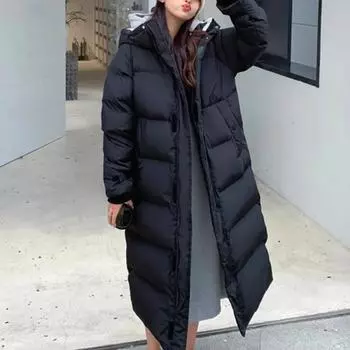 Осень-зима, утепленная теплая парка, женская повседневная однотонная свободная куртка с капюшоном, верхняя одежда для женщин S чёрный