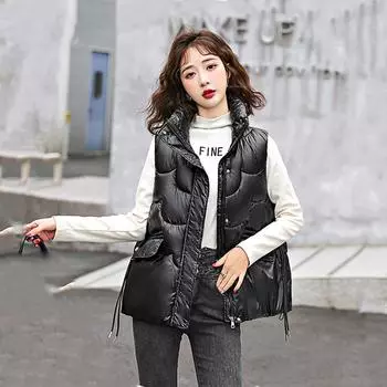 Осень-зима, утепленная верхняя одежда из однотонного шелка с хлопковой подкладкой, воротник-стойка, теплая куртка без рукавов, пальто, жилет для женщин M белый