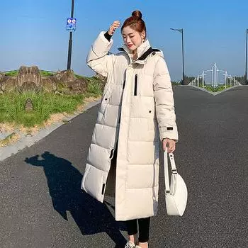 Осень-зима, утепленная женская теплая длинная парка, женская однотонная свободная куртка с капюшоном и большим карманом, верхняя одежда S бежевый