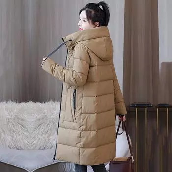 Осень-зима, утепленная женская теплая длинная парка, женская однотонная свободная куртка с капюшоном, верхняя одежда