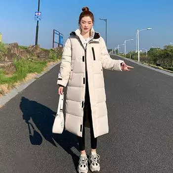 Осень-зима, утепленная женская теплая длинная парка, женская однотонная свободная куртка с капюшоном и большим карманом, верхняя одежда S бежевый