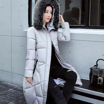 Осень-зима, утепленная женская теплая парка, женская однотонная свободная куртка-пуховик с большим карманом и меховым капюшоном, куртки, верхняя одежда M серый