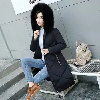 Осень-зима, утепленная женская теплая парка, женская однотонная свободная куртка-пуховик с большим карманом и меховым капюшоном, куртки, верхняя одежда M чёрный
