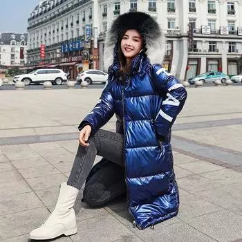 Осень-зима, утепленная женская теплая парка, женская яркая цветная свободная куртка-пуховик с большим карманом и меховым капюшоном, куртки, верхняя одежда