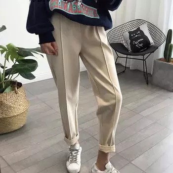 Осень-зима утепленные женские брюки-карандаш шерстяные брюки женские шаровары с высокой талией свободные мягкие большие размеры женские брюки капри 6648 XXXXL чёрный