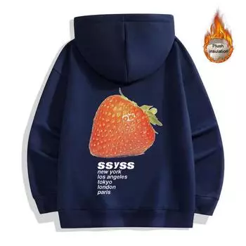 Осень/зима утолщенная плюшевая черная лиса, теплая хлопковая толстовка высокого качества с классическим логотипом и клубничным принтом, пуловер для пары 2XL чёрный