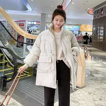 Осень-зима, утолщенная теплая парка, женская повседневная однотонная парка с воротником-стойкой, короткое пальто, куртки, верхняя одежда S бежевый