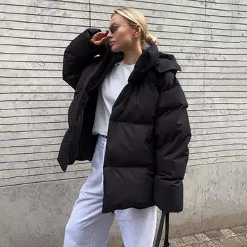 Осень-зима утолщенная теплая парка женская повседневная однотонная карманная свободная короткая куртка с капюшоном верхняя одежда S бордовый