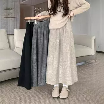 Осень-зима Утолщенные плюшевые юбки А-силуэта Повседневная длинная юбка с высокой талией Ленивый стиль Винтажные юбки миди XXL чёрный