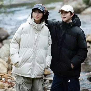 Осень/Зима Утолщенный Хлопок Чистый Цвет Хлопок Куртка Простая Теплая Свободная С Капюшоном Водонепроницаемая Мужская/Женская Куртка Хлопковое Пальто M
