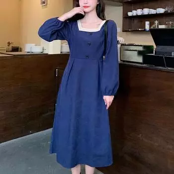 осень зима утолщенный вельвет женские платья с длинным рукавом мода элегантные макси платья для женщин облегающее платье M