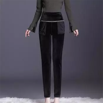Осень-зима узкие джинсы женские с высокой талией плюс бархатные эластичные джинсовые брюки винтажные корейские лоскутные толстые брюки-карандаш теплые S