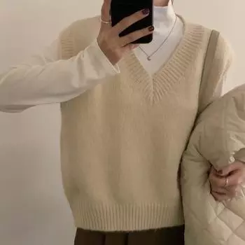 Осень-зима V-образный вырез Повседневный вязаный свитер жилет женский модный элегантный без рукавов свободный женский свитер жилет винтажный однотонный женский пуловер 24795 One Size серый