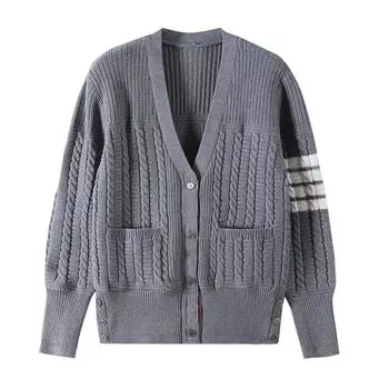 Осень-зима V-образный вырез трикотажный свитер пальто куртка женская мода длинный рукав джемпер с карманом One Size чёрный