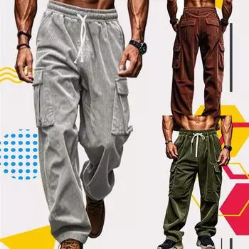 Осень-зима Вельветовые брюки Мужские ретро повседневные брюки Мужская уличная одежда Хип-хоп Свободные прямые брюки Мужские винтажные брюки Спортивные брюки большого размера S коричневый