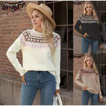 Осень Зима Винтаж Женский Вязаный Свитер Лоскутный Тонкий Женский Пуловер S чёрный