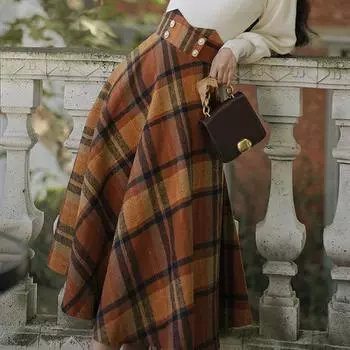 Осень-зима Винтажная женская юбка в клетку с высокой талией Модное платье длинные вельветовые юбки S коричневый