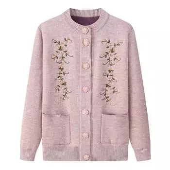 Осень-зима Винтажный принт Рубашка Повседневный вязаный свитер Женский бархатный кардиган Пальто Топы для мам среднего возраста XXXXL