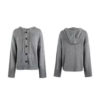 Осень-зима Винтажный свободный топ с длинными рукавами однотонный кардиган трикотажный свитер с V-образным вырезом S серый