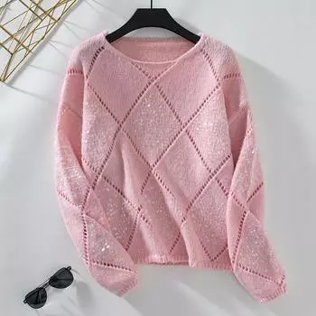 Осень-зима Винтажный свободный топ с длинными рукавами однотонный цветной пуловер трикотажный свитер с круглым вырезом S