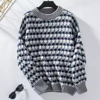 Осень-зима Винтажный свободный топ с длинными рукавами в полоску кардиган трикотажный свитер с круглым вырезом L серый