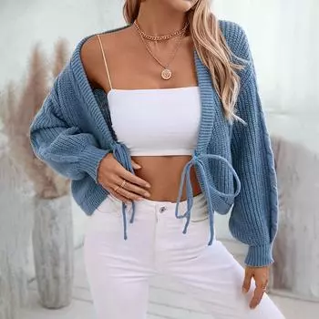 Осень-зима Винтажный свободный топ с длинными рукавами однотонный кардиган трикотажный свитер с V-образным вырезом S абрикосовый