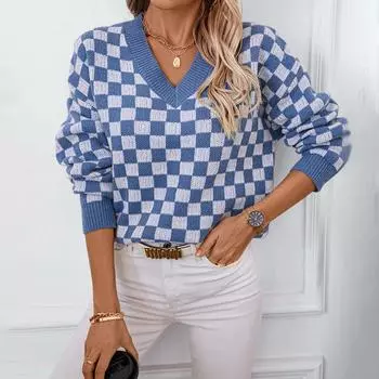 Осень-зима Винтажный свободный топ с длинными рукавами и принтом Кардиган Трикотаж Свитер с V-образным вырезом S хаки