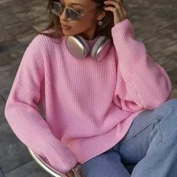 Осень-зима Винтажный свободный топ с длинными рукавами Однотонный пуловер Трикотажный свитер с круглым вырезом S серый