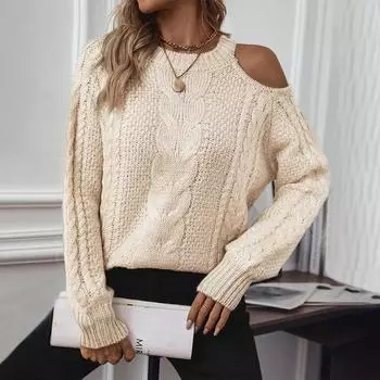 Осень-зима Винтажный свободный топ с длинными рукавами однотонный кардиган трикотажный свитер с круглым вырезом S абрикосовый