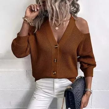 Осень-зима Винтажный свободный топ с длинными рукавами однотонный кардиган трикотажный свитер с V-образным вырезом S серый