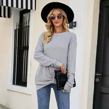 Осень-зима Винтажный свободный топ с длинными рукавами однотонный кардиган трикотажный свитер с V-образным вырезом S белый