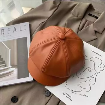 Осень Зима Восьмиугольная Однотонная Новая Мода Берет Кепка с Козырьком Кепка Гаврош Кепка Гаврош темно-коричневого