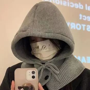 Осень-зима в стиле толстовки с капюшоном, шапка-бини для женщин, мужчин, вязаный шейный платок, шапка для девочек, женская однотонная теплая берет-воротник, тюбетейка чёрный