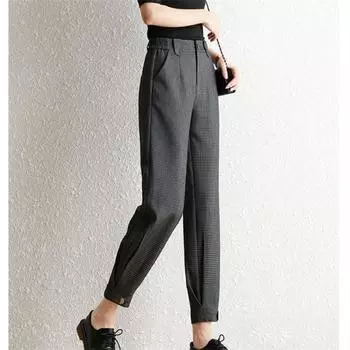 Осень-зима винтажная уличная одежда женские брюки-карго с высокой талией клетчатые брюки женские мешковатые укороченные повседневные брюки-карго офисные женские туфли M серый