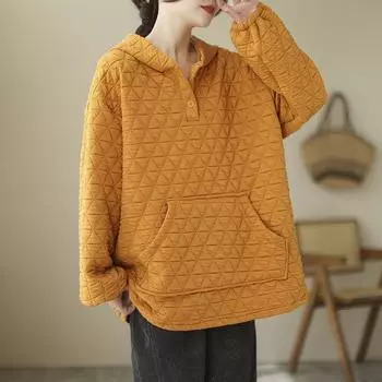 Осень-зима винтажные пуловеры Топы женская одежда толстовки оверсайз свободные повседневные женские утолщенные хлопковые подкладки One Size чёрный