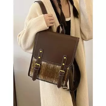 Осень-зима винтажный женский твидовый клетчатый рюкзак модный универсальный большой емкости школьная сумка модный женский квадратный рюкзак