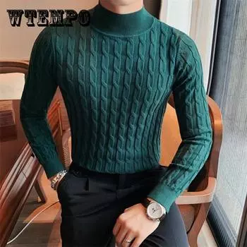 Осень-зима, водолазка, модный простой тонкий свитер, мужская одежда, повседневные пуловеры с высоким воротником, вязаная рубашка, большие размеры M-3XL Asia 3XL 76-80KG абрикосовый