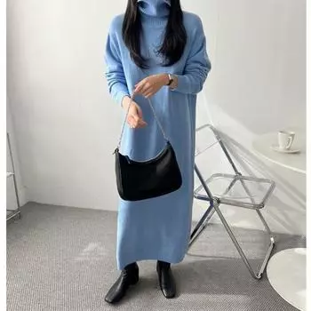 Осень-зима вязаное платье-свитер новое элегантное длинное платье с длинным рукавом простое свободное трикотажное длинное платье простые прямые платья одежда 1328 S хаки