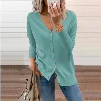 Осень-зима вязаный кардиган женский свободный топ модный шерстяной свитер V-образный вырез длинный рукав свитер куртка женская одежда S белый