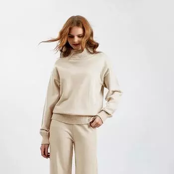 Осень-зима вязаный свитер брюки женские комплекты однотонные с высоким воротом и длинными рукавами пуловеры широкие брюки костюм One Size чёрный