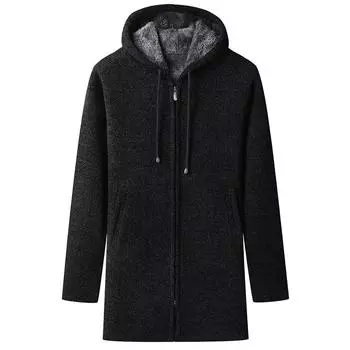 Осень-зима вязаный свитер куртки мужские приталенный крой с капюшоном свитер мужской повседневный однотонный теплый кардиган мужской M темно-синий