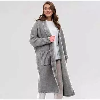 Осень-зима вязаный женский кардиган свитер элегантный винтажный свободный длинный мягкий верхняя одежда S чёрный