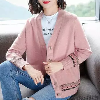 Осень-зима вязаный женский кардиган свободный уличный вязаный свитер пальто с v-образным вырезом вязаный кардиган женская куртка One size
