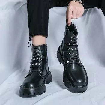 Осень-зима, высококачественные черные мужские ботинки 2024 года, модные удобные кожаные ботинки с пряжками для мужчин, мотоциклетные ботинки на платформе для мужчин 38