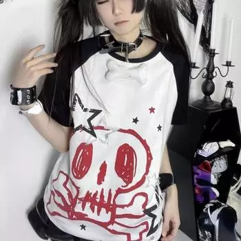 Осень-зима Y2K футболка субкультуры с длинными рукавами из искусственной ткани из двух предметов Harajuku свободные футболки в стиле панк повседневные эстетические топы в стиле рок-эмо-гранж S бежевый