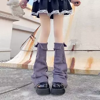 Осень Зима Японский Стиль Вязаные Гетры Носки С Отворотами Y2K Горячая Девушка Серые Рваные Расклешенные Рукава для Ног До середины икры JK one size